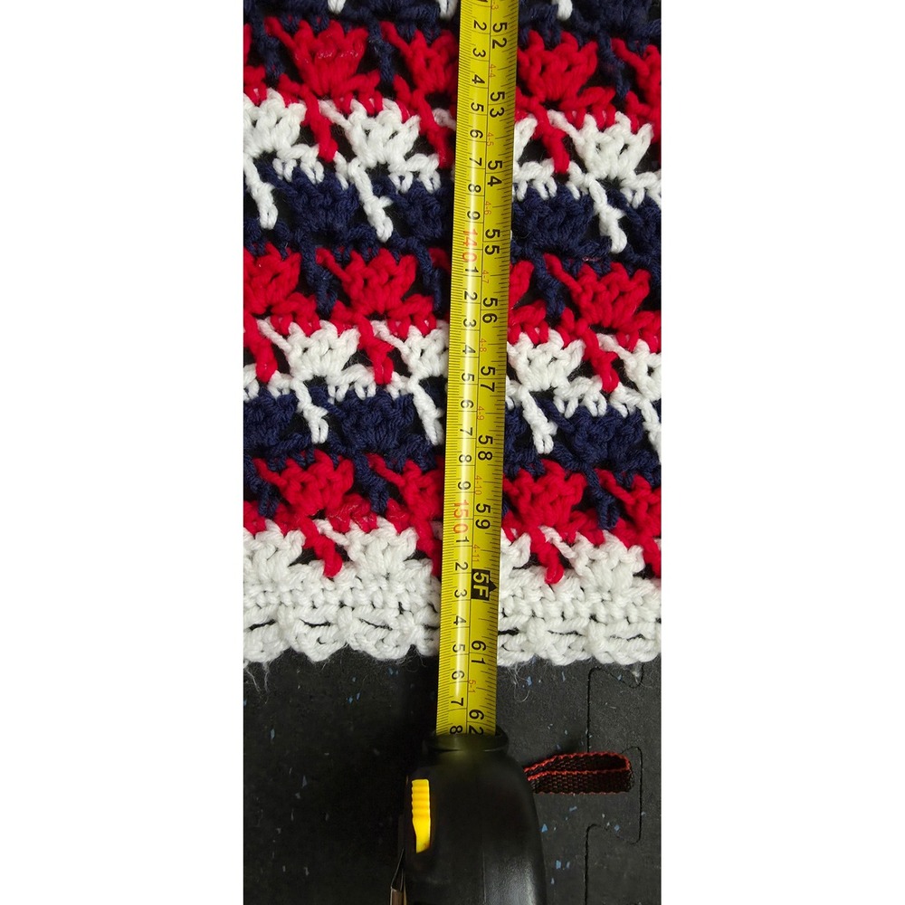 Handmade Crochet Afghan Throw Blanket Red White Blue Patriotic Americana 60x45 - Picture 4 of 8